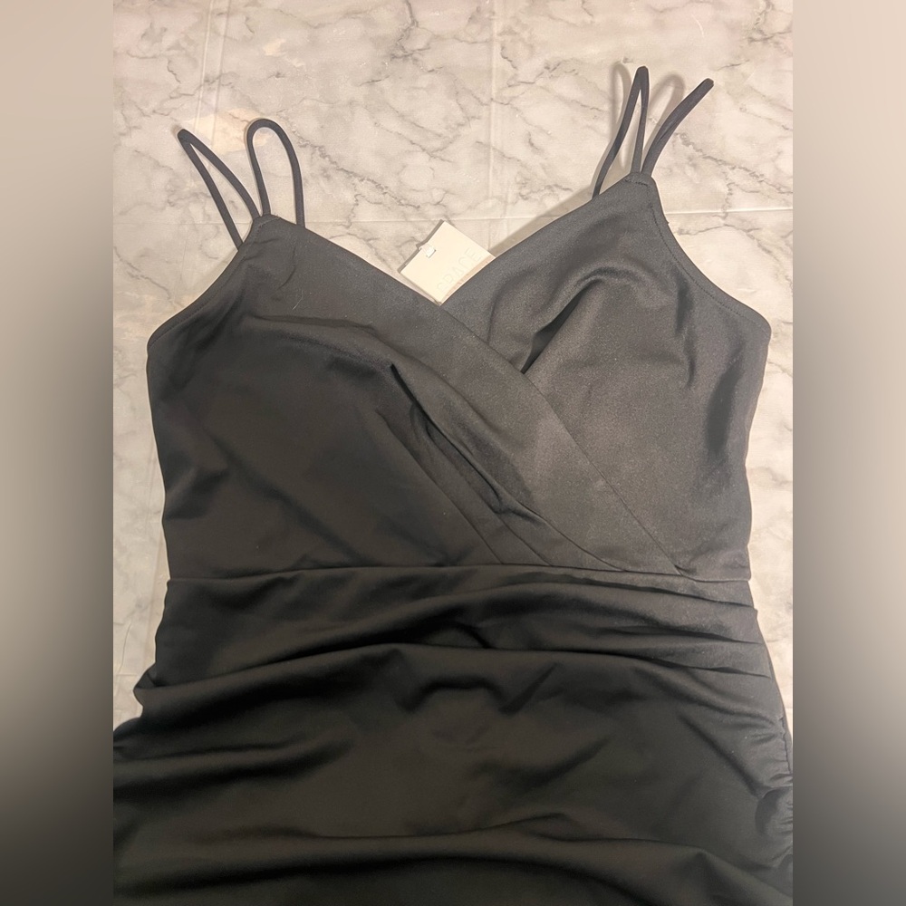 Grace Karin Black Ruched Wrap Cocktail Dress M NWT Double Strap Bodycon - Picture 6 of 11